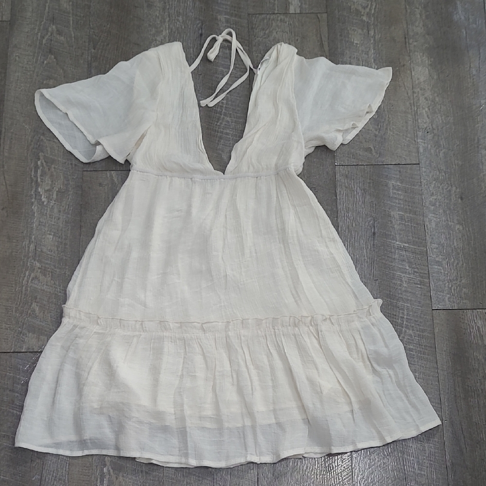 Cream V-Neck Dress